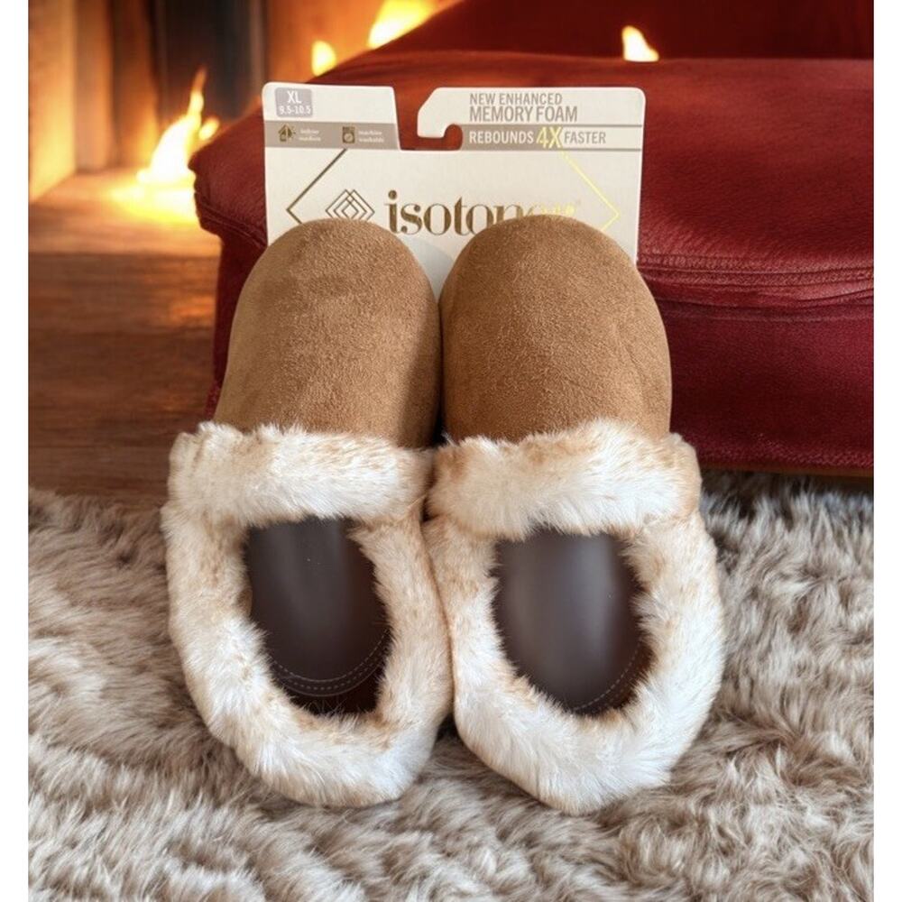 ISOTONER New Enhanced Memory Foam Slippers XL 9.5 - 10.5 ~ COGNAC ~ NEW W/ TAGS
